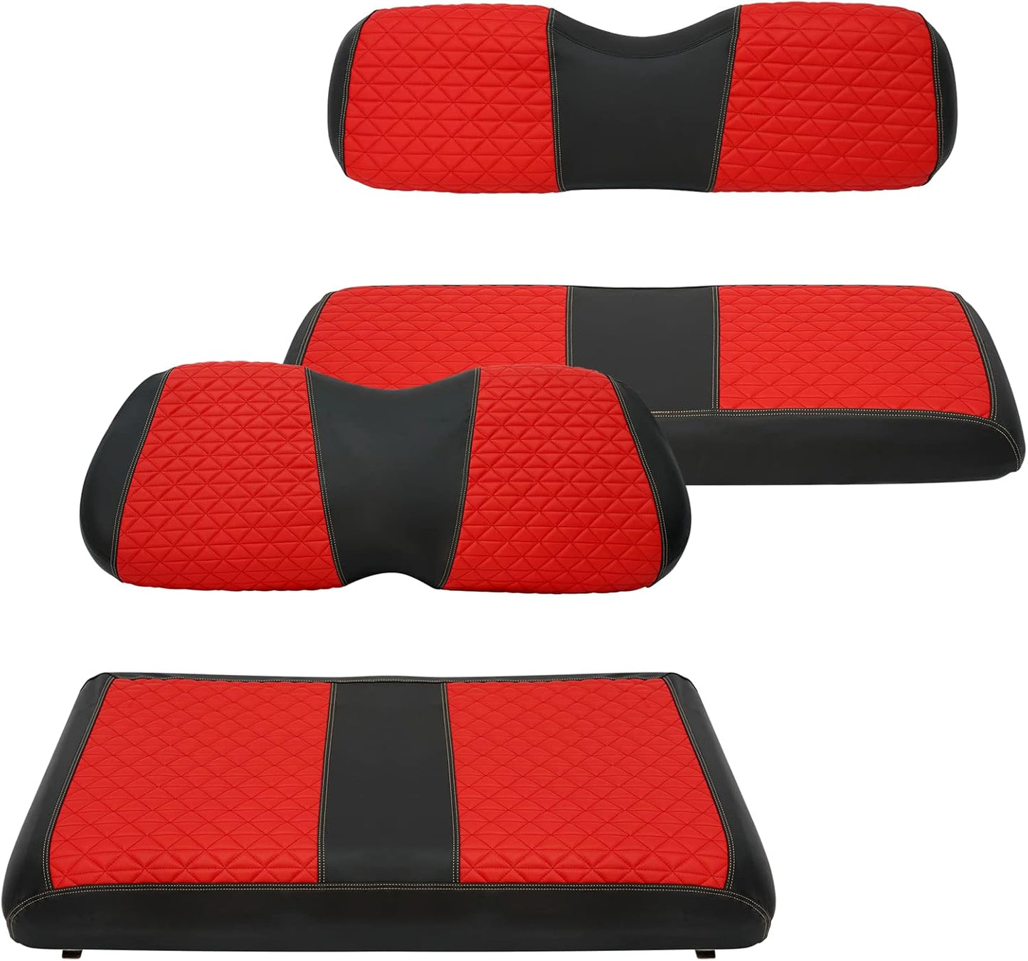XUANYUDG0769 Golf Cart Front and Rear Seat Covers for EZGO TXT/RXV Club Car DS/Precedent Yamaha G29, Vinyl Leather Made/Adjustable Straps and Retractable Buckle/No Stapler Required,4PCS