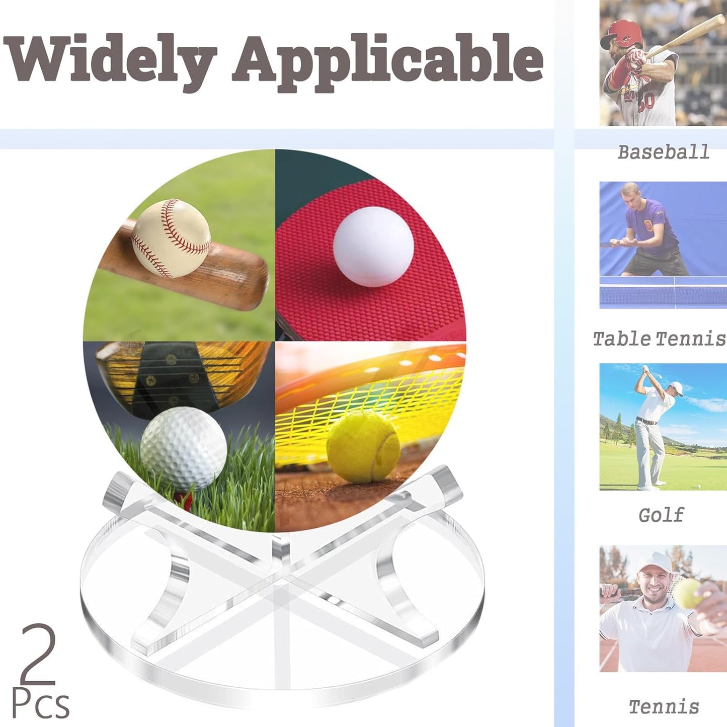 2Pcs Acrylic Baseball Holder Display Case Display for Balls Suitable for Baseball, Golf Softball, Tennis Ball Spheres, Thanksgiving Pumpkin Ball, Wooden Eggs Clear Baseball Stand