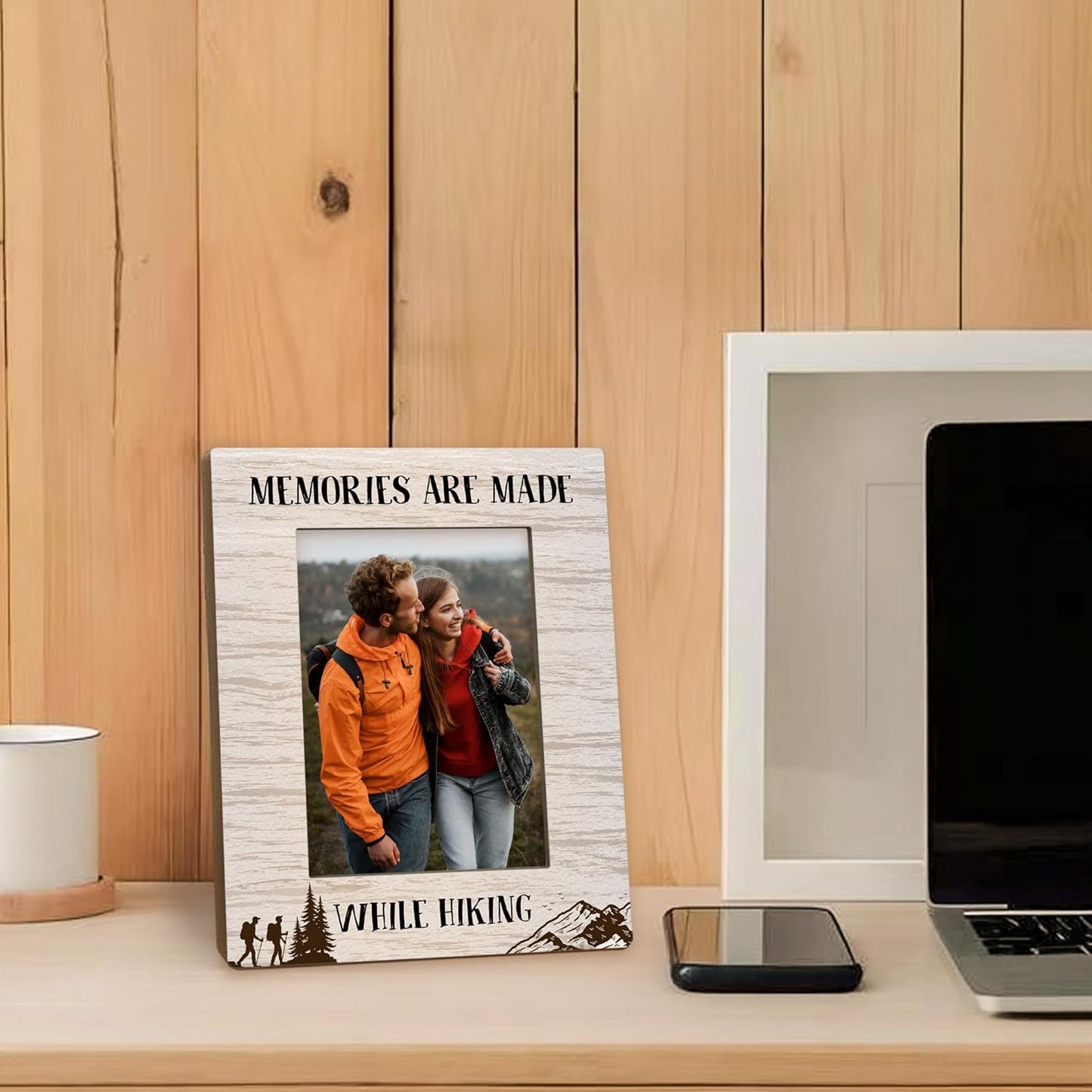 Hiking Gifts Picture Frame 5x7, Gifts for Hikers Photo Frame, Hike Gift for Women Men Couples Friends, Memories are Made While Hiking Wooden Picture Photo Frames for Home Desk Room Decor