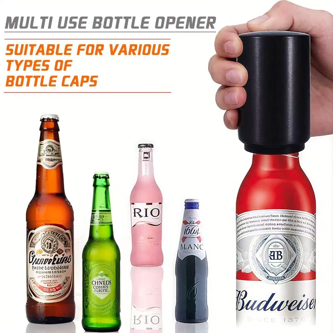 2PCS Premium Bottle Opener Destapadores de Cerveza Automatic Bottle Opener Bottle Cap Opener, Down-Pop Off Beer Bottle Openers with Magnetic Cap Catcher, Home Bars Kitchen Men Beer Gift