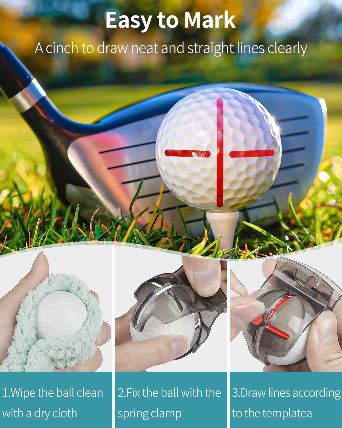 GreenHaven 2 PCS Golf Ball Liner Template Linear Alignment Kit for Putt Ball Marking Tools