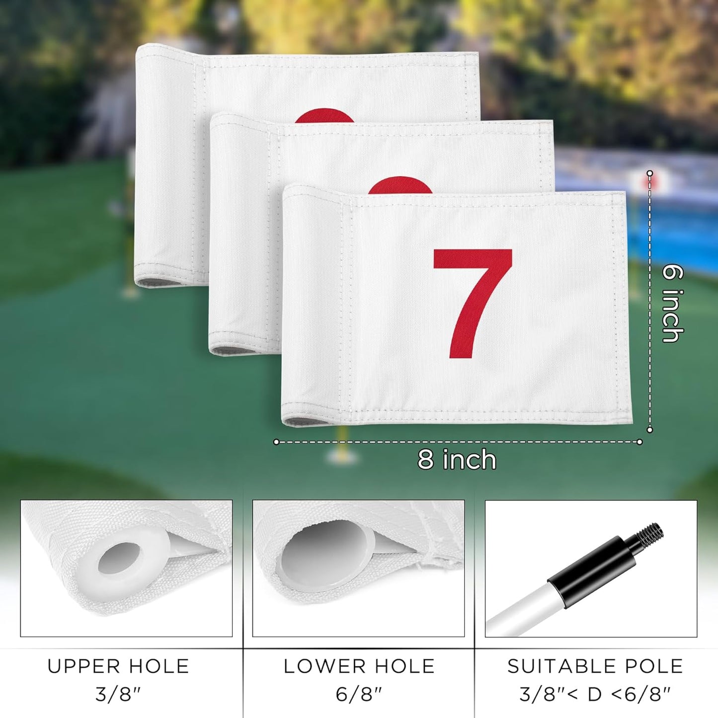 KINGTOP Numbered Golf Flag All 8x6 Inch – Upgraded Dual-Layer 420D Nylon, Double Sided Printing, Tube Inserted – Mini Practice Putting Green Flags for Yard