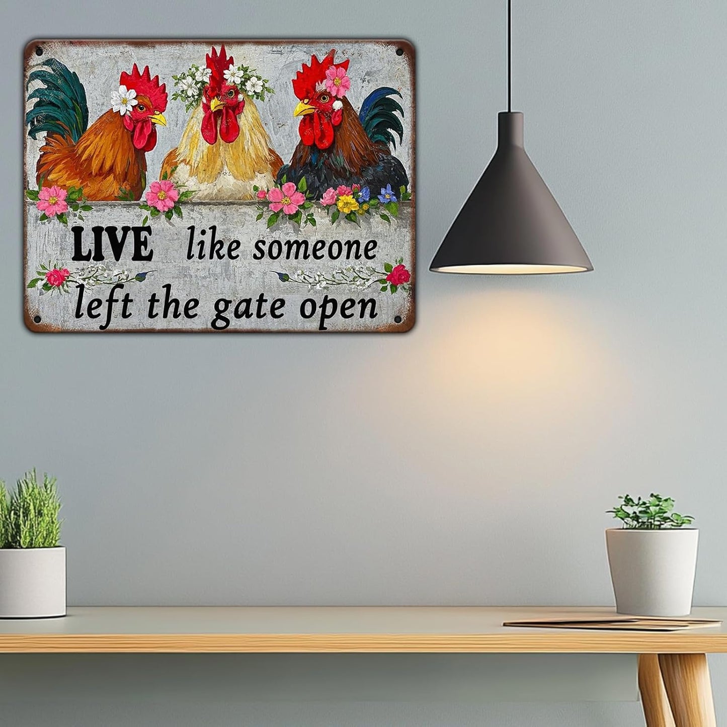 Funny Farmhourse Chicken Coop Metal Tin Signs 12x8 Inch Vintage Chicken Decor Sign Live Like Someone Left The Gate Open Poster Home Kitchen Garden Restaurant Rooster Outdoor Wall Art Decor