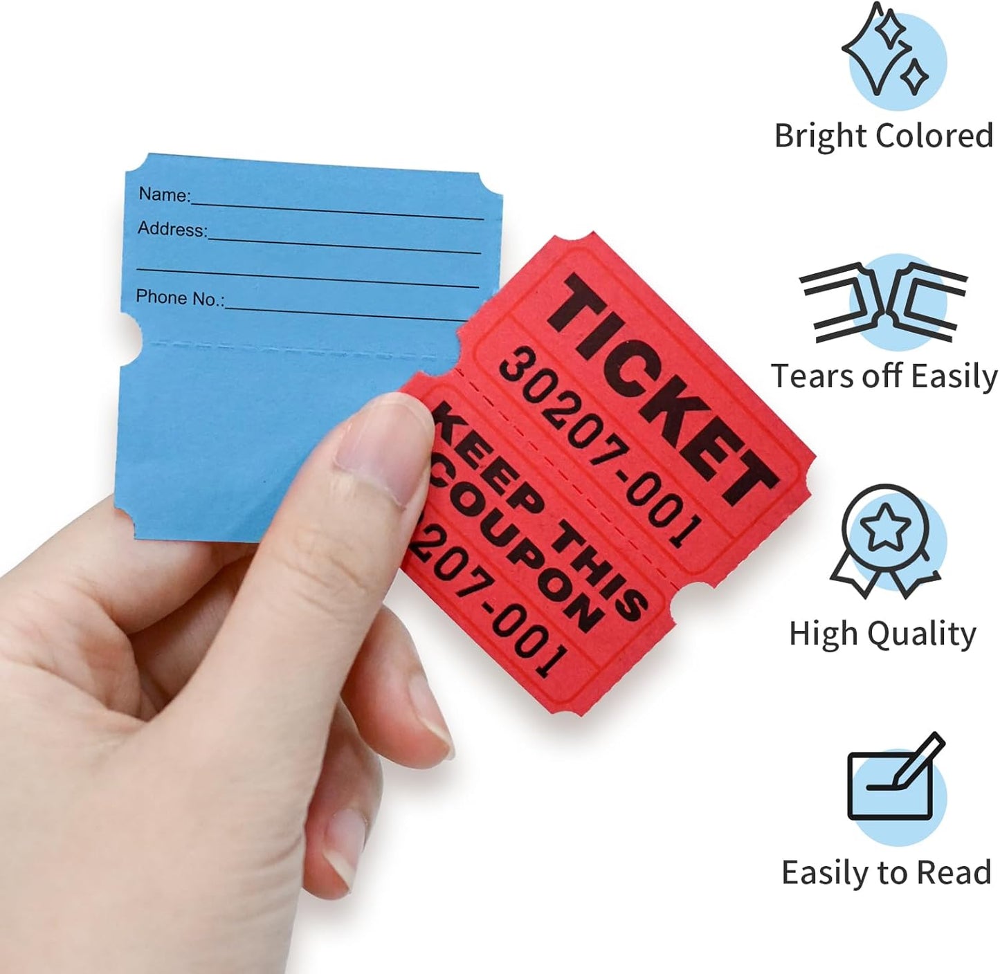 L LIKED 2000 Raffle Tickets Double Rolls 50/50 Stub Tickets with Consecutive Numbers 1000 Pairs per Roll,2 Rolls-Blue,Red