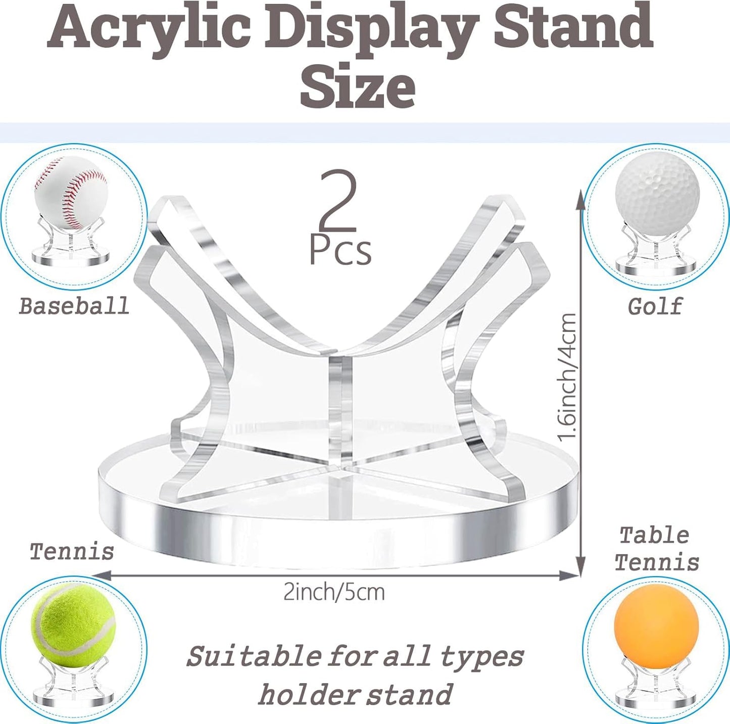 2Pcs Acrylic Baseball Holder Display Case Display for Balls Suitable for Baseball, Golf Softball, Tennis Ball Spheres, Thanksgiving Pumpkin Ball, Wooden Eggs Clear Baseball Stand