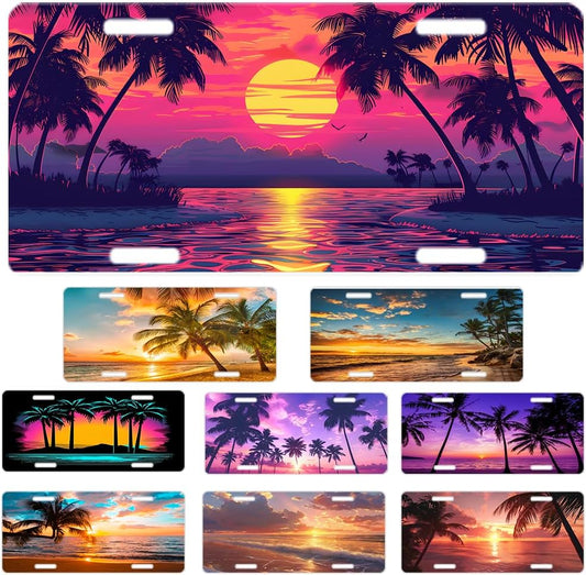 Custom License Plate Personalized Beach Palm Tree Funny Aluminum Front License Plates Decorative Rust-Free Metal Car Plate Covers for Women Men Car Tag Accessorie fit Truck SUV Rv 12 X 6 in
