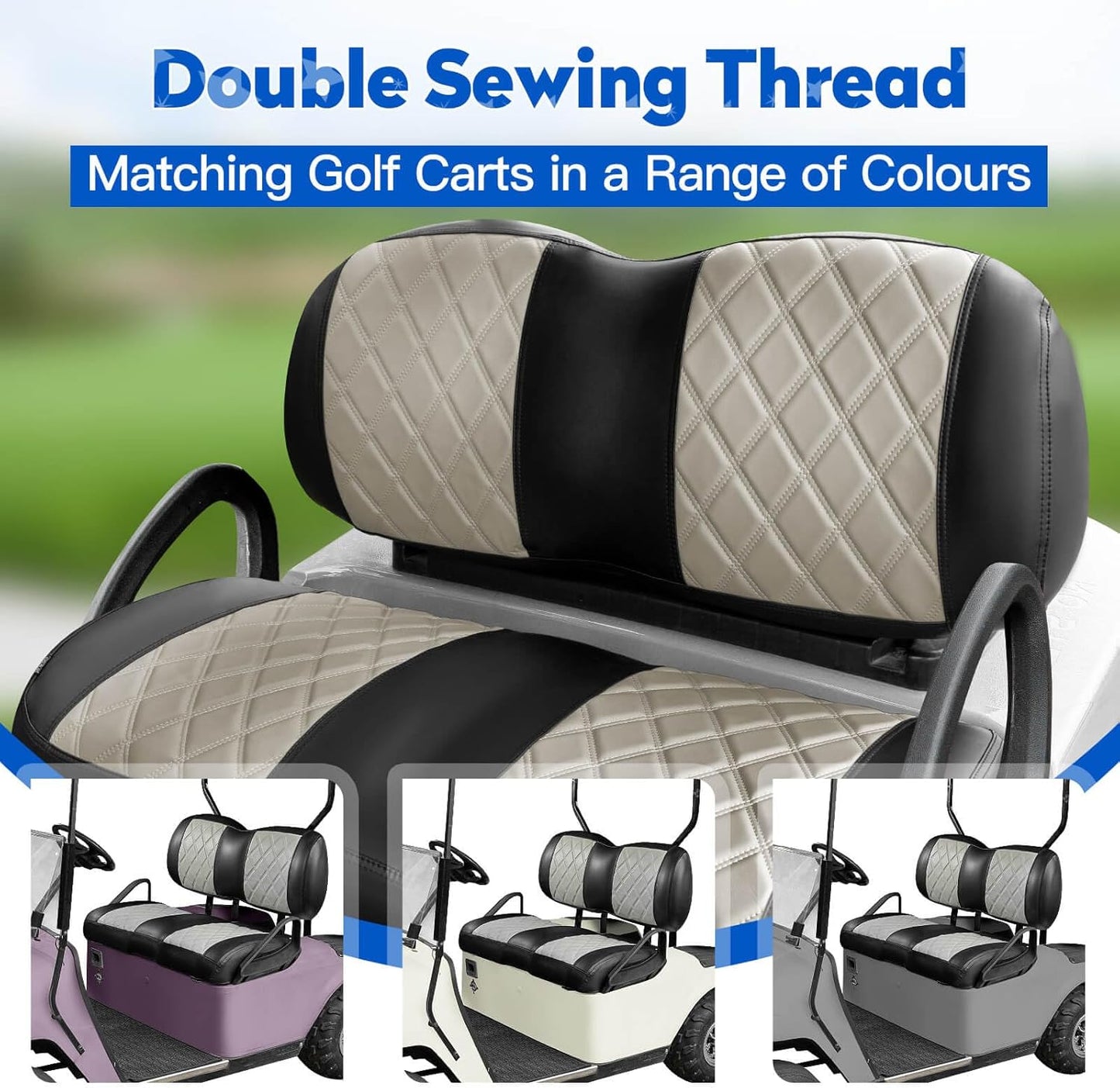 NOKINS Golf Cart Seat Covers Fit Club Car Precedent/Tempo/Onward Premium Front Seat Cushion, Golf Cart Vinyl Leather Diamond Seat Covers, Soft/Scratch-Resistant/No Stapler Needed