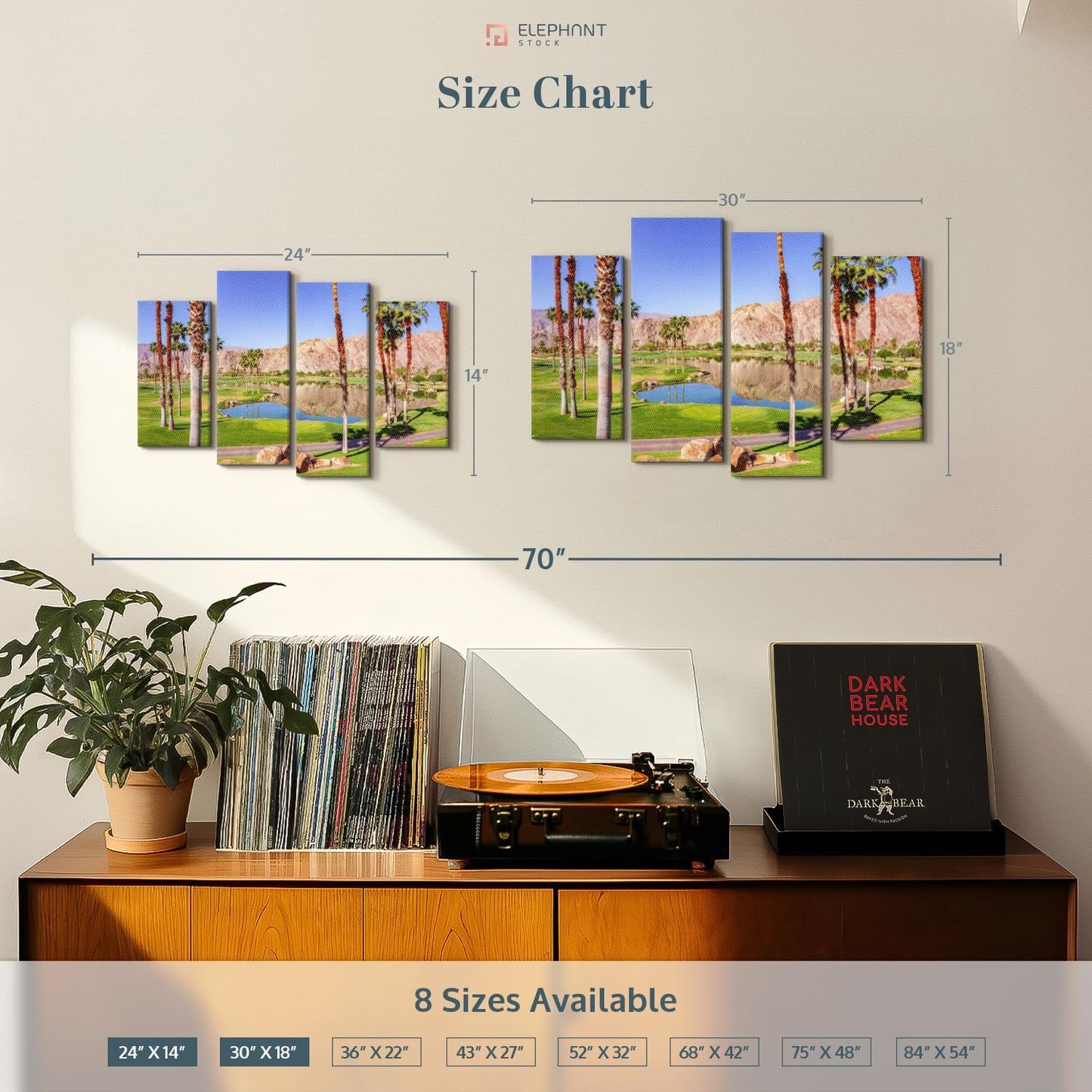 Elephant Stock La Quinta Golf Course Wall Art - Horizontal Canvas - 4-Piece Living Room Wall Decor - Photography Sports Canvas Print - Beige and Brown Decor for Wall - 30" X 18"