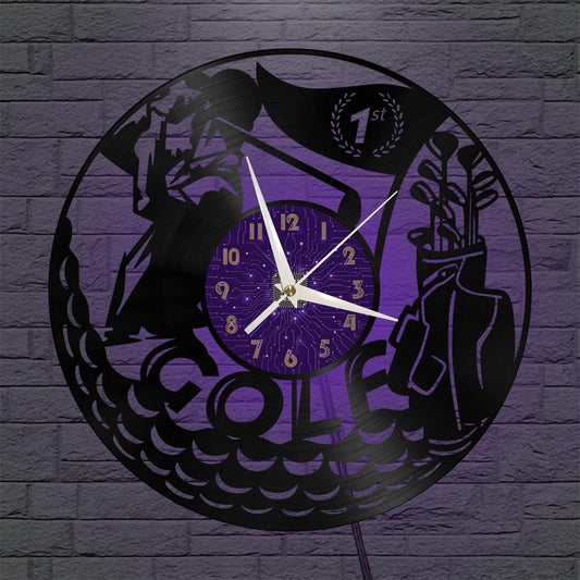 Generic Golf Decoration Vinyl Wall Clock, Vinyl Record Clock Wall Art Silent & Non-Ticking(12 inchs P-LED), Purple