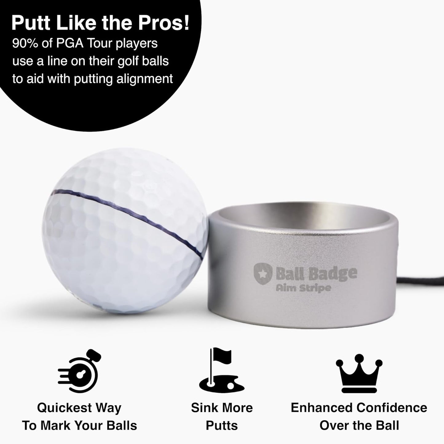 Ball Badge Aim Stripe - 360 Degree Golf Ball Line Marker Kit with Golf Bag Attachment for Perfect Alignment and Precision Putting