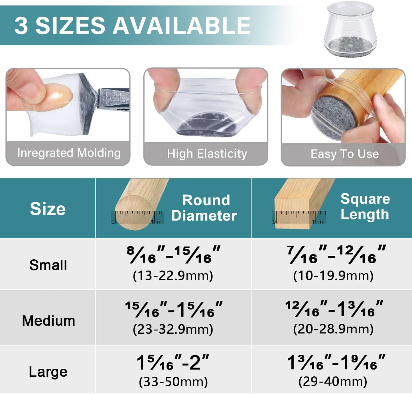 24 Pcs Chair Leg Floor Protectors Round, Silicone Felt Furniture Leg Pads Caps Covers for Hardwood Floors (Fit 1-5/16" to 2")