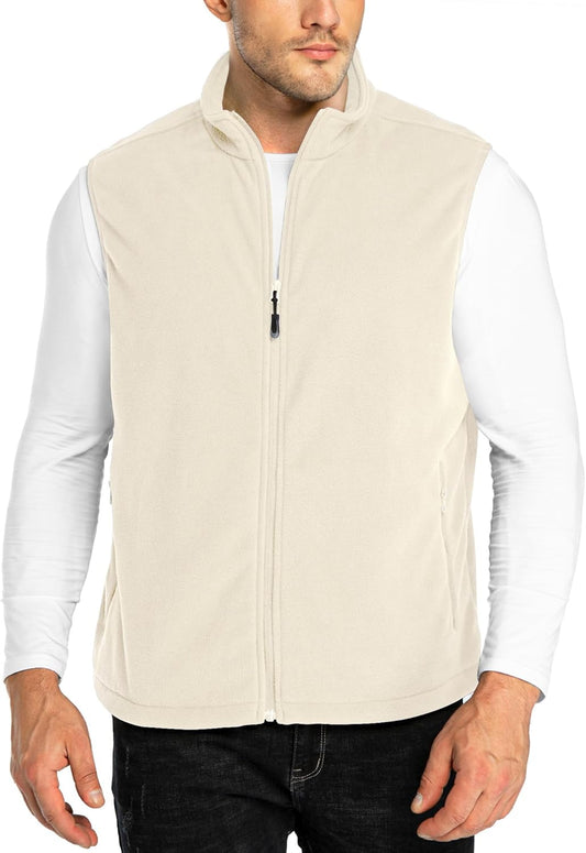 33,000ft Men's Fleece Vest, Lightweight Warm Zip Up Polar Vests Outerwear with Zipper Pockets, Sleeveless Jacket for Winter