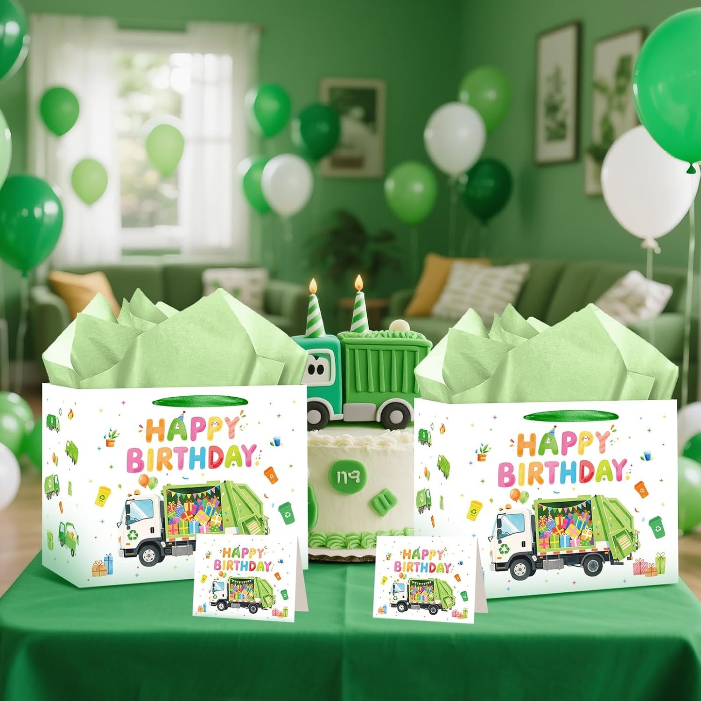 Trash Truck Birthday Decorations Gift Bags with Garbage Truck Wrapping Paper Greeting Card Goodie Bags for Trash Truck Garbage Birthday Party Baby Shower Decorations Supplies Decor Favors Boys Kids