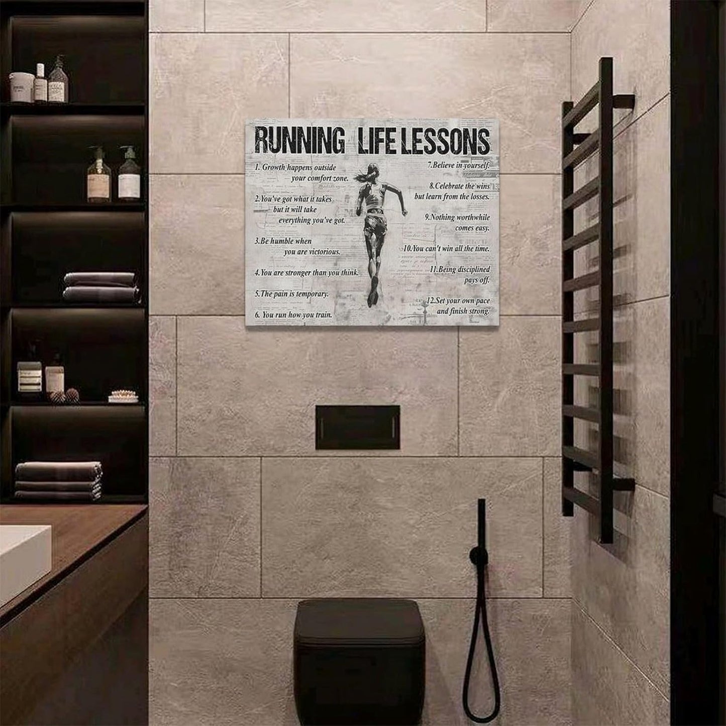 Vintage Running Sports Wall Art Running Life Lessons Wall Decor Running Sign Retro Poster Girl Teenager Room Motivational Decorations Canvas Print Painting Artwork for Bedroom Living Room 20"x16"