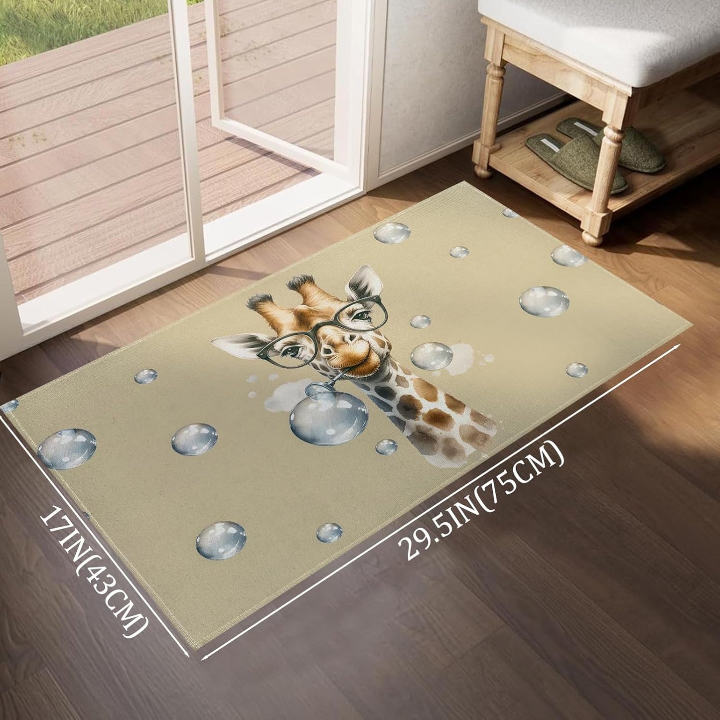 Funny Giraffe Indoor Door Mat,Cute Wild Animal Face Floor Doormat,17x29.5in,Non Woven Non Slip Rubber Backing Watercolor Rug for Porch Insider,Bedroom,Kitchen,Doormats Gifts,Rv Camper Decor