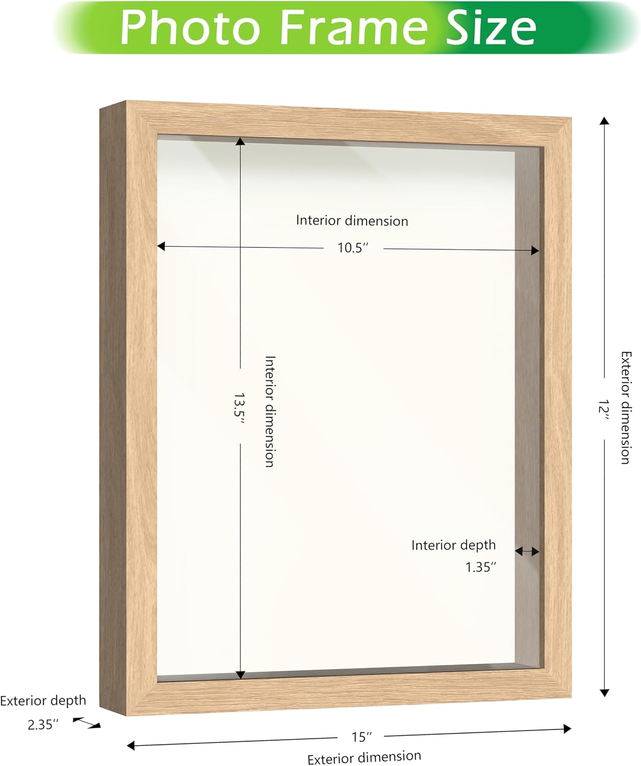 FrameWorks 11” x 14” Natural Oak Wooden Shadow Box Frame – Display Case with Soft Felt Back, Memory Box with Tempered Glass, Display Box with Elegant White Ball Push Pins, Wooden Flower Box