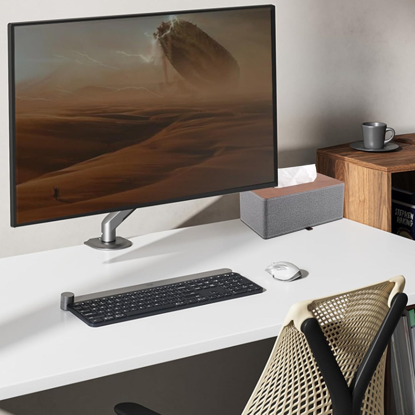 Tissue Box Cover Rectangle Tissue Box Holder PU Leather Facial Organizer with Magnetic Bottom,Decorative Napkin Caddy for Vanity Dresser Night Stand Table Countertop Home Office Car,Grey