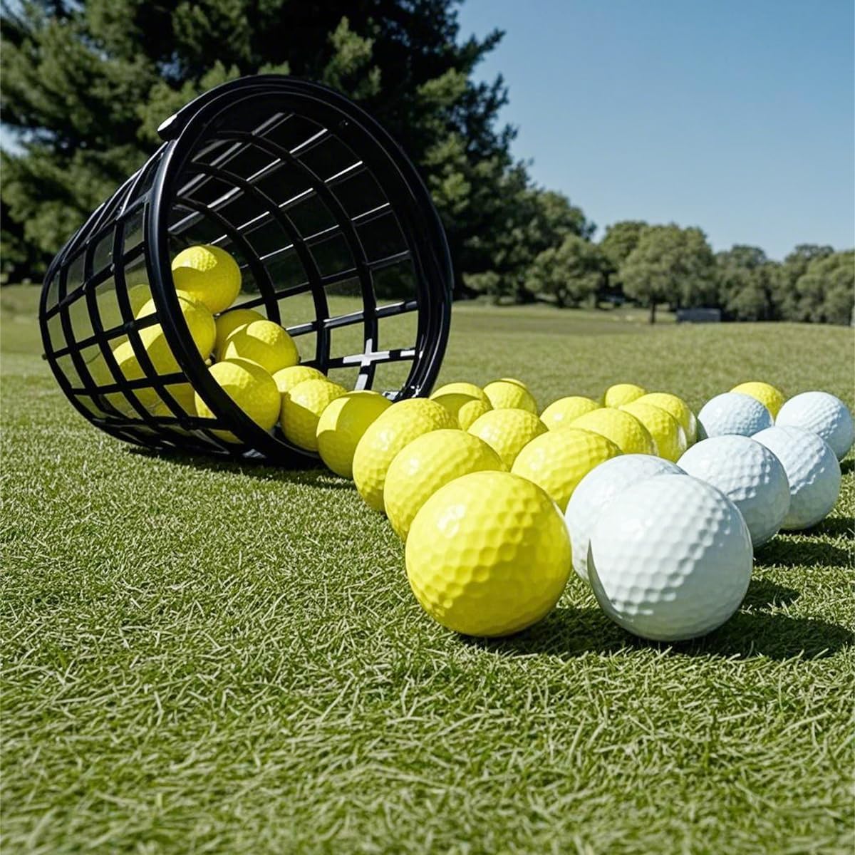 ZLY Golf Ball Basket,Golf Ball Container Ball Bucket with Handle,Holds 50 Balls,Plastic Balls Holder,Black (Holds 50 Balls)