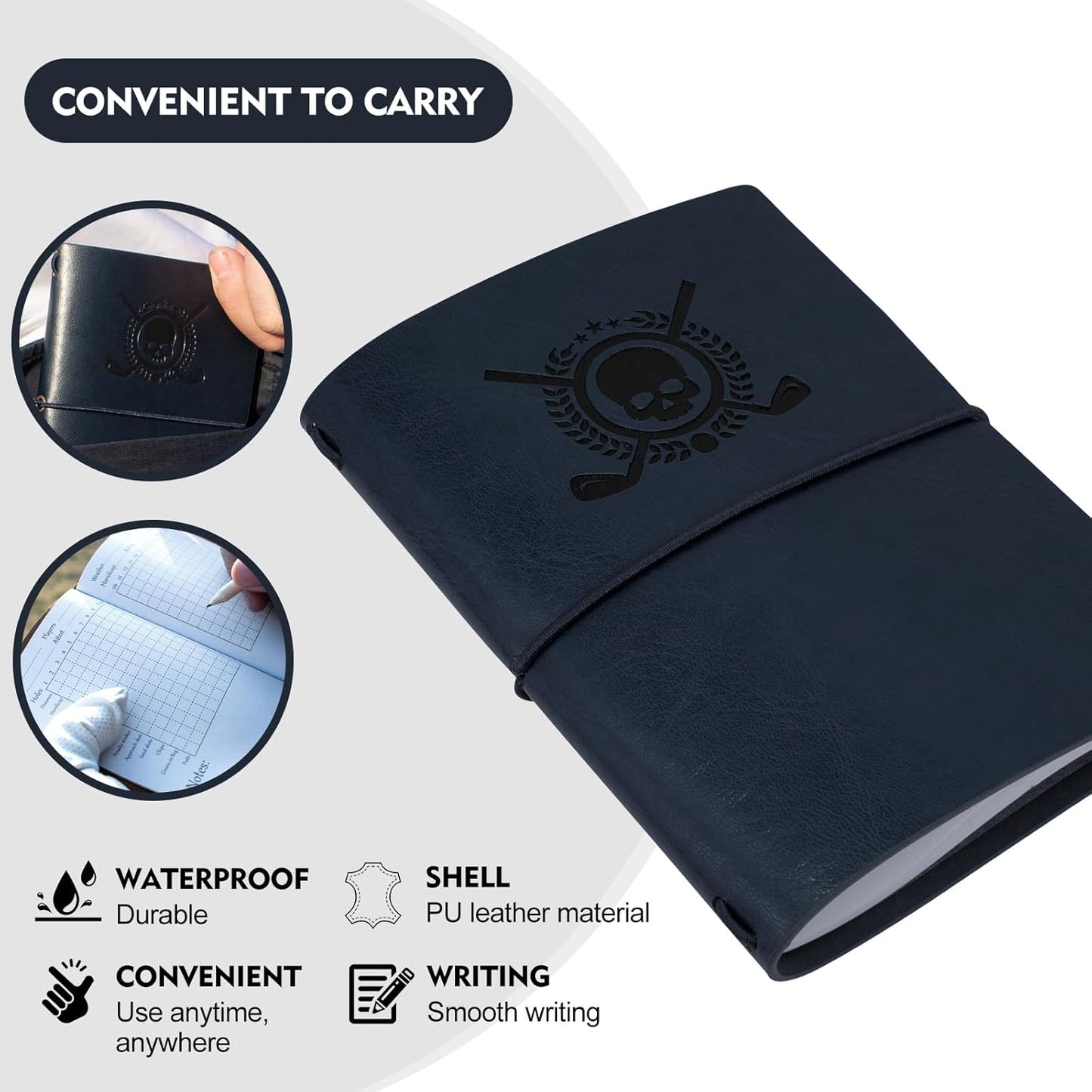 Golf Scorecard Book Leather Golf Yardage Book with Pencil Golf Score Book Golf Gift for Men&Women Sports and Outdoor Golf Club Accessories,Navy Blue