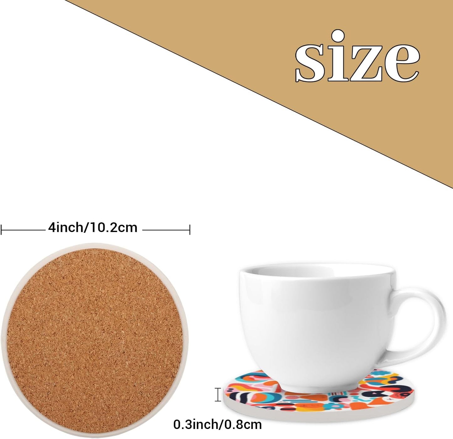Ceramic Coasters for Drinks with Cork Back, Colorful Abstract Shapes 4 Inch Absorbent Coaster Set 1 Pack, Quick Dry Non-Slip Coaster Mats for Home, Office, Bar