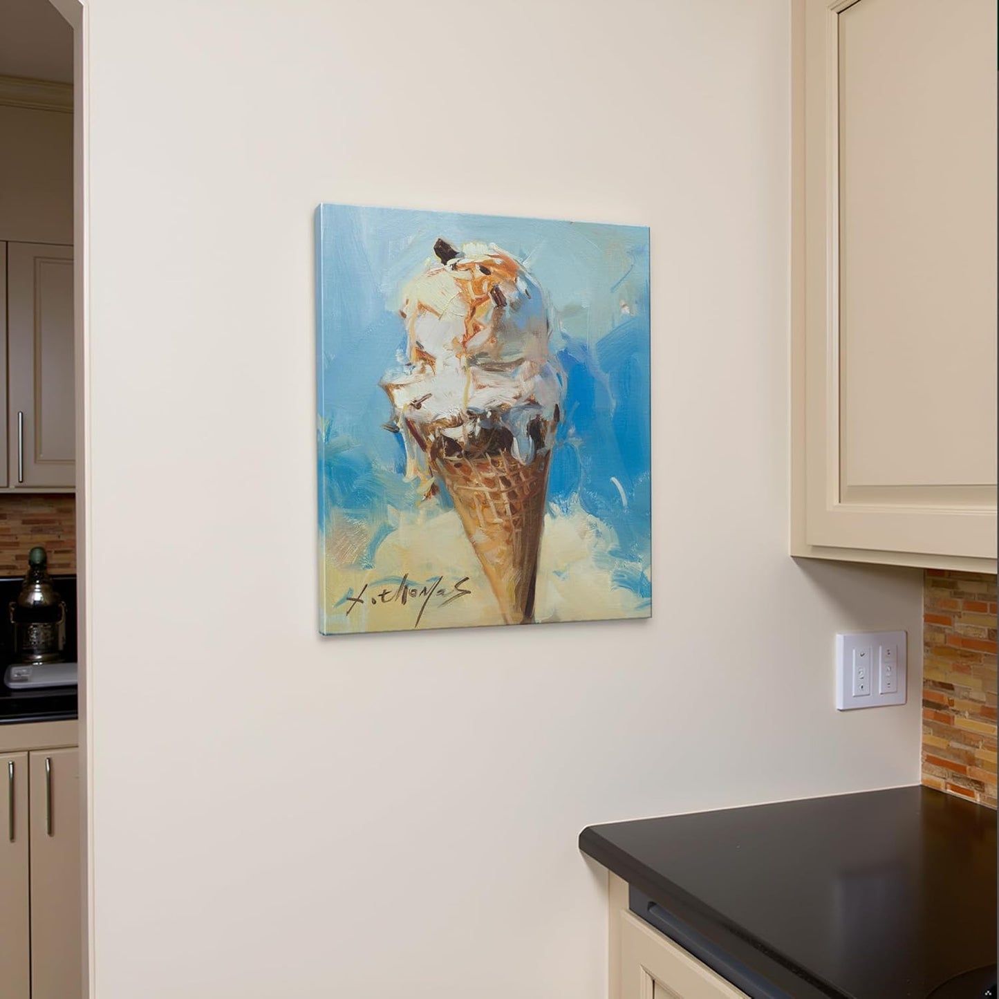 JZLDZS Ice Cream Sweet Treat Wall Art - 12x16 Inch Gallery Wrapped Canvas Painting for Kitchen, Dining & Dessert Lover Decor Ready to Hang