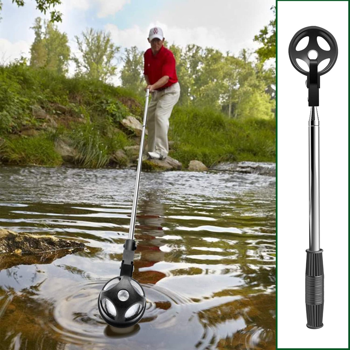 prowithlin Golf Ball Retriever, Stainless Telescopic Extendable Golf Balls Retrievers for Water w/Golf Ball Pick Up Retriever Grabber Claw Sucker Tool, Golf Gift for Men
