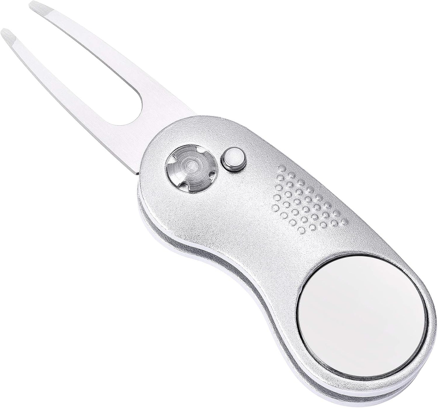 Mile High Life Golf Divot Repair Tool, All Metal Foldable Divot Tool with Pop-up Button & Magnetic Ball Marker