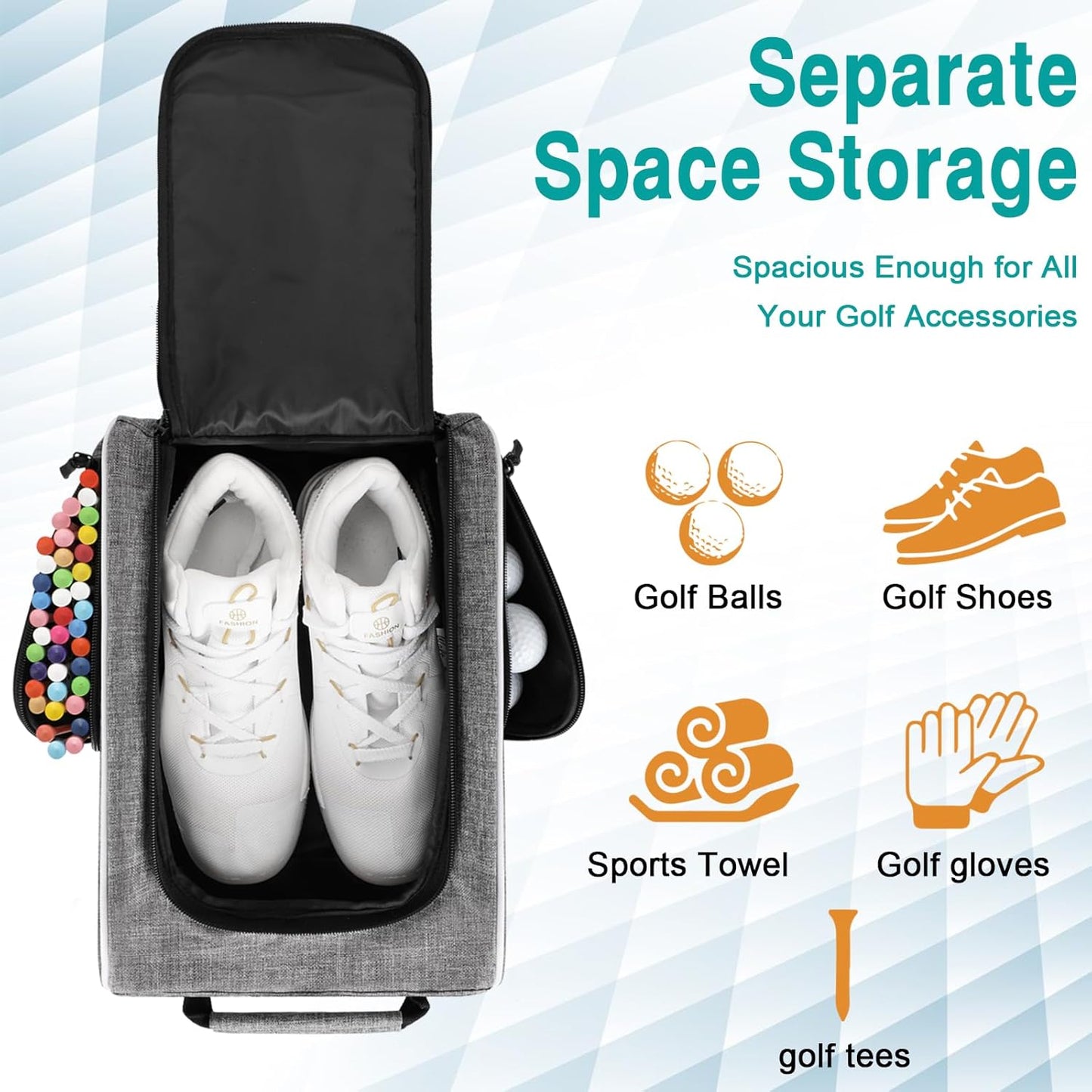 Wolt Golf Shoe Bag - Sports & Travel Shoes Carrier Bags with Ventilation & Double Outside Accessory Pocket for Socks, Tees, Golf Balls, etc. for women and men (Grey)