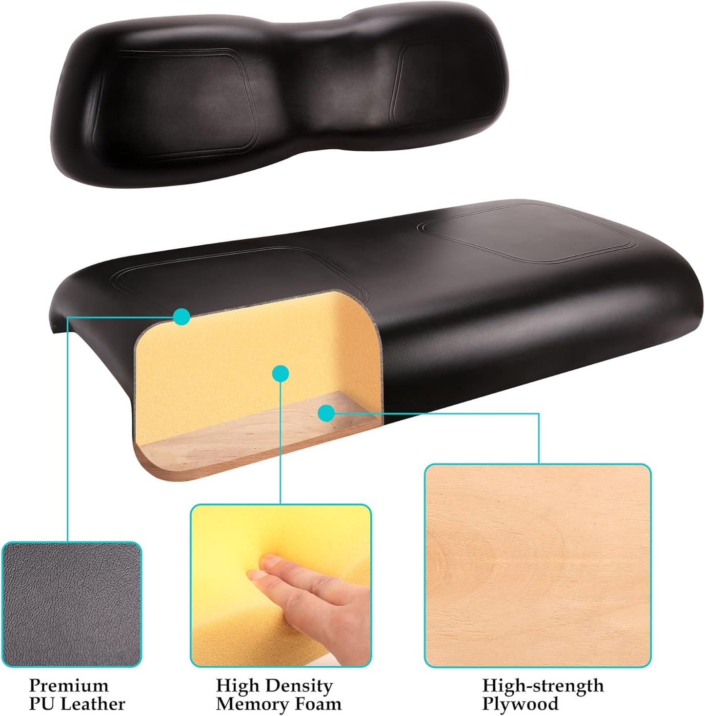 10L0L Front Seat Bottom & Backrest Assembly for Club Car DS 2000.5-up Golf Cart, Factory Style Replacement Cushions