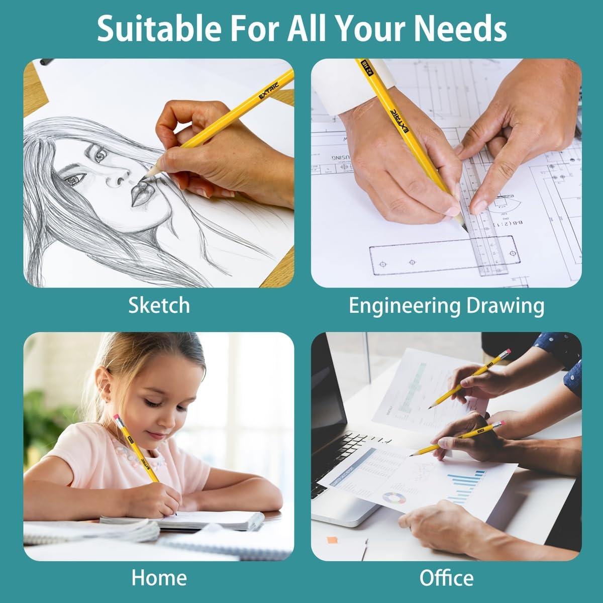 EXTRIC Wood-Cased Pencils HB #2, 240 Count Yellow Pencils with Top Eraser, Unsharpened, Hexagonal Grip, Bulk Pack for School, Office and Teacher Supplies