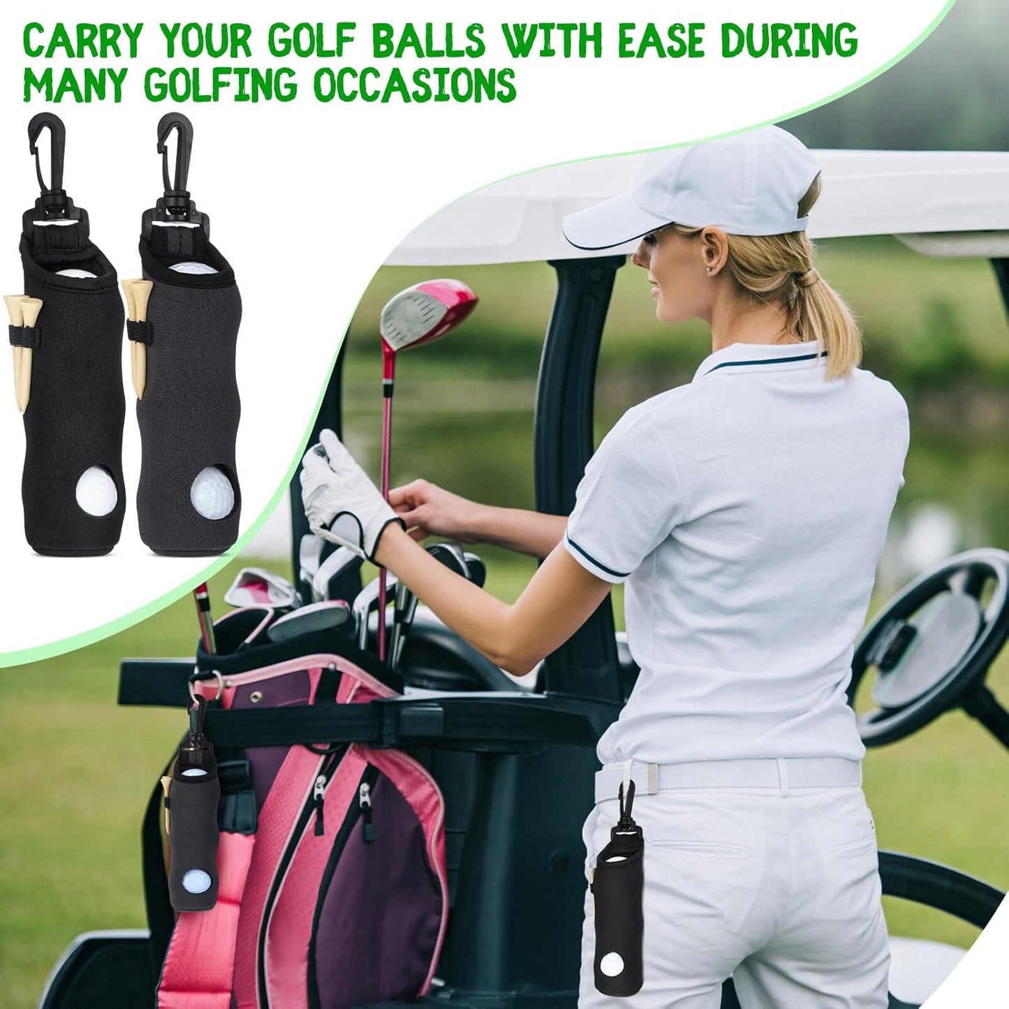 24 Pcs Golf Ball Holder Pouch with Tee Holder Keychain Belt Clip Hook Golf Carry Bag for Women Ladies Man Gifts