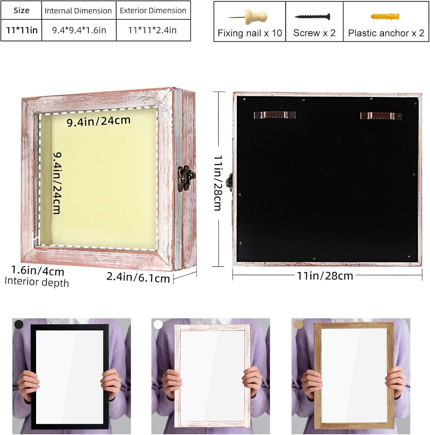 TJ.MOREE Flowers Shadow Box Display Case 11 x 11 Shadow Box Frame with Glass Window Door Farmhouse Picture Frame Wedding Bouquet Memorabilia Photos Memory Box for Keepsakes - White Pink