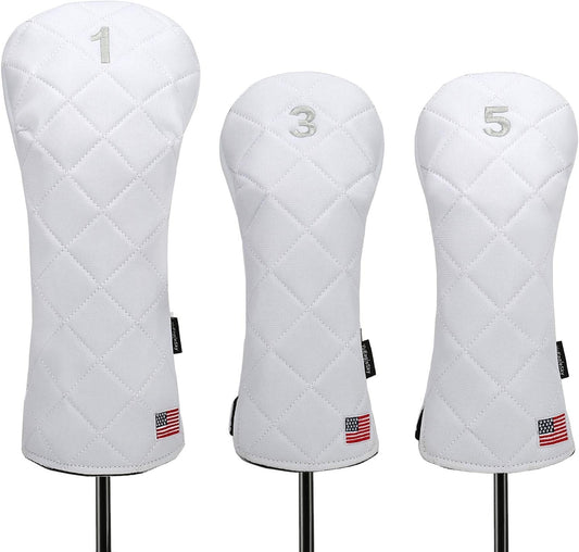 Golf Head Covers Driver Fairway #3#5 Hybrid USA Flag for Club Men Women, (Black or White)