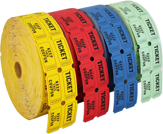 SEETOOOGAMES Raffle Tickets Double Roll - Full Set of 4 Colors, 2000 Tickets/Colors, 50/50 Raffle Tickets for Events (Red, Blue, Yellow, Green)