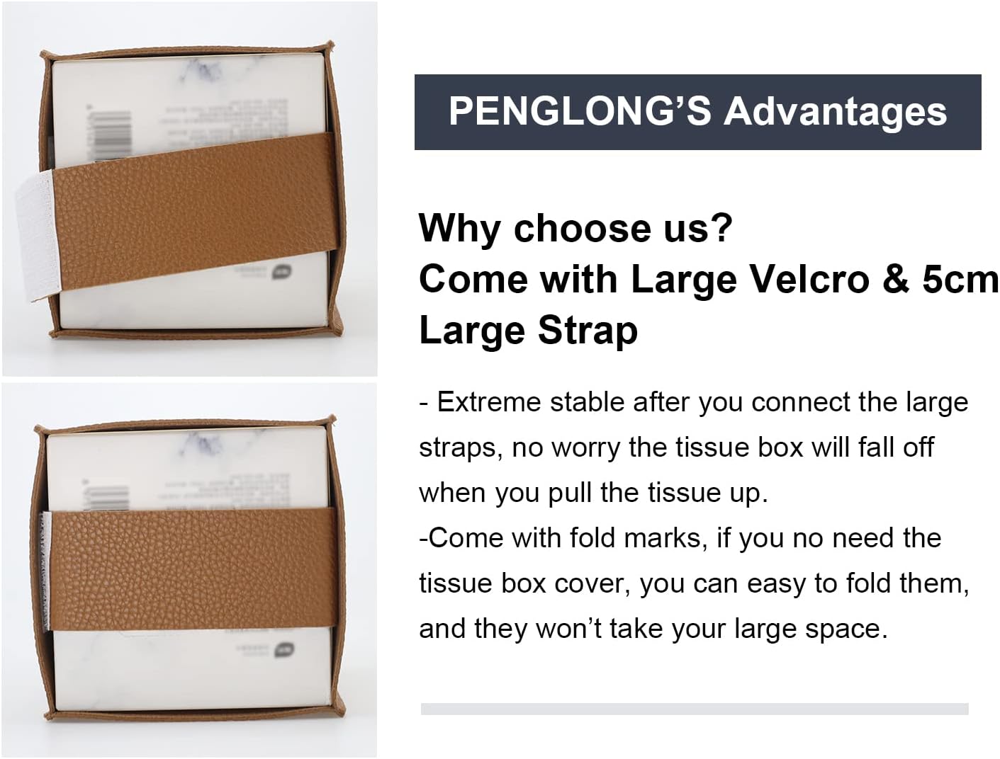 Tissue Box Cover 5X5X5'' PU Leather Tissue Holder Square Tissue Cube Box Organizer for Bathroom Vanity Countertop, Car, Night Stands, Office, Home, Kitchen (1Pack, Brown)