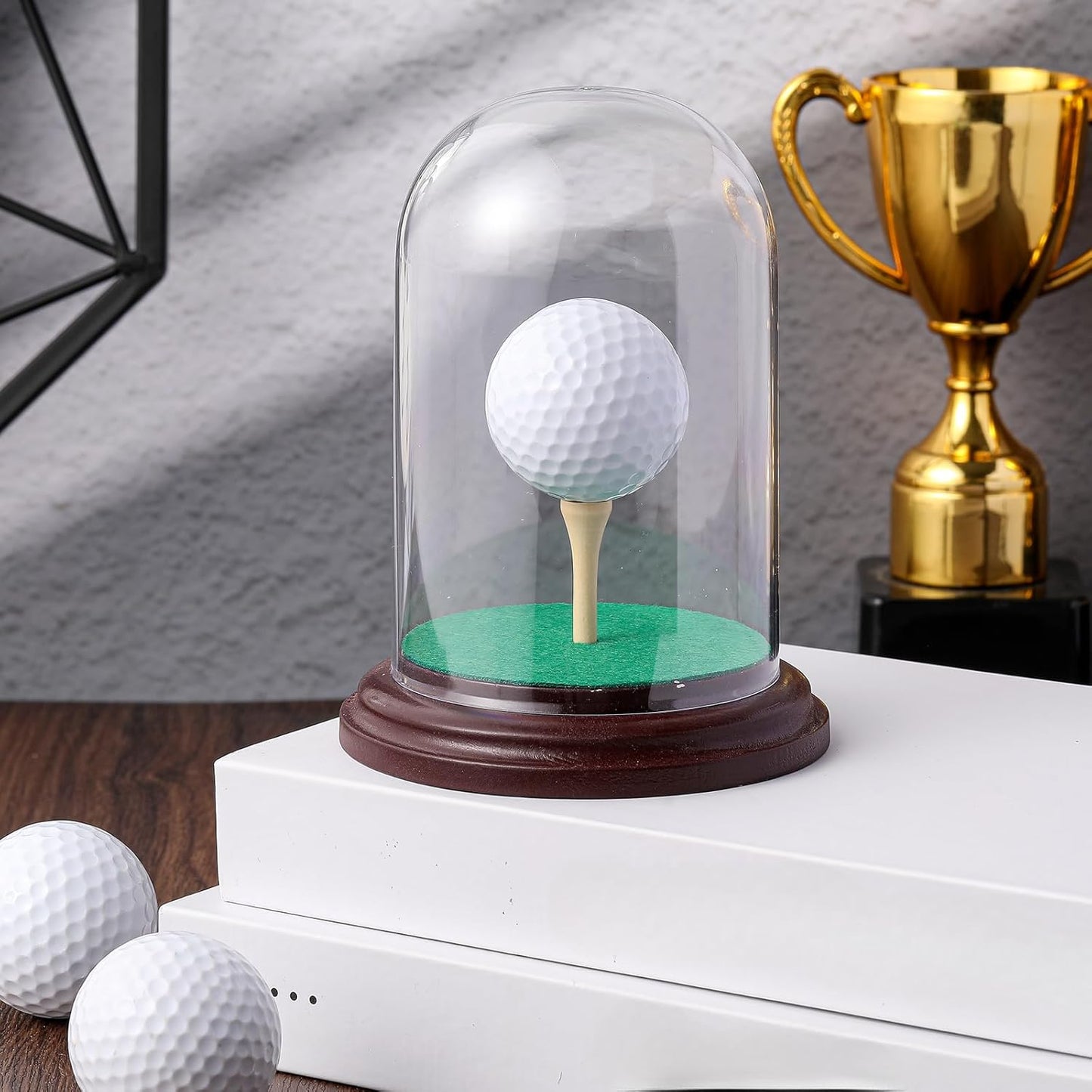 Golf Ball Display Case Hole in One Acrylic Golfball Memorabilia Display Holder with Wood Base Clear Dust Protection Transparent Storage Box for Single Golfball Baseball Case (Brown)