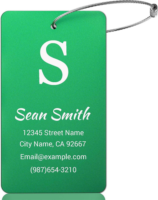 Luggage Tags for Suitcase - Green Personalized Engraved Metal Tag for Cruise Travel - Custom Name Tags Suitable for Bags and Backpacks No Underline (2x3.5 inch)