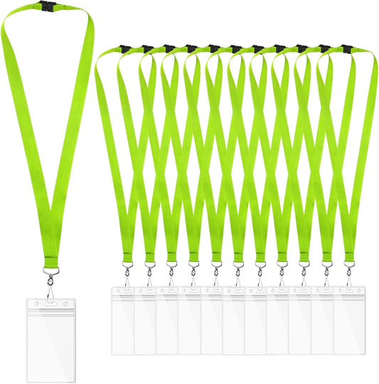 12 Pack Apple Green Breakaway Lanyards with Waterproof Badge Holders, Polyester Neck Straps for ID Cards, Events, Office, and Schools