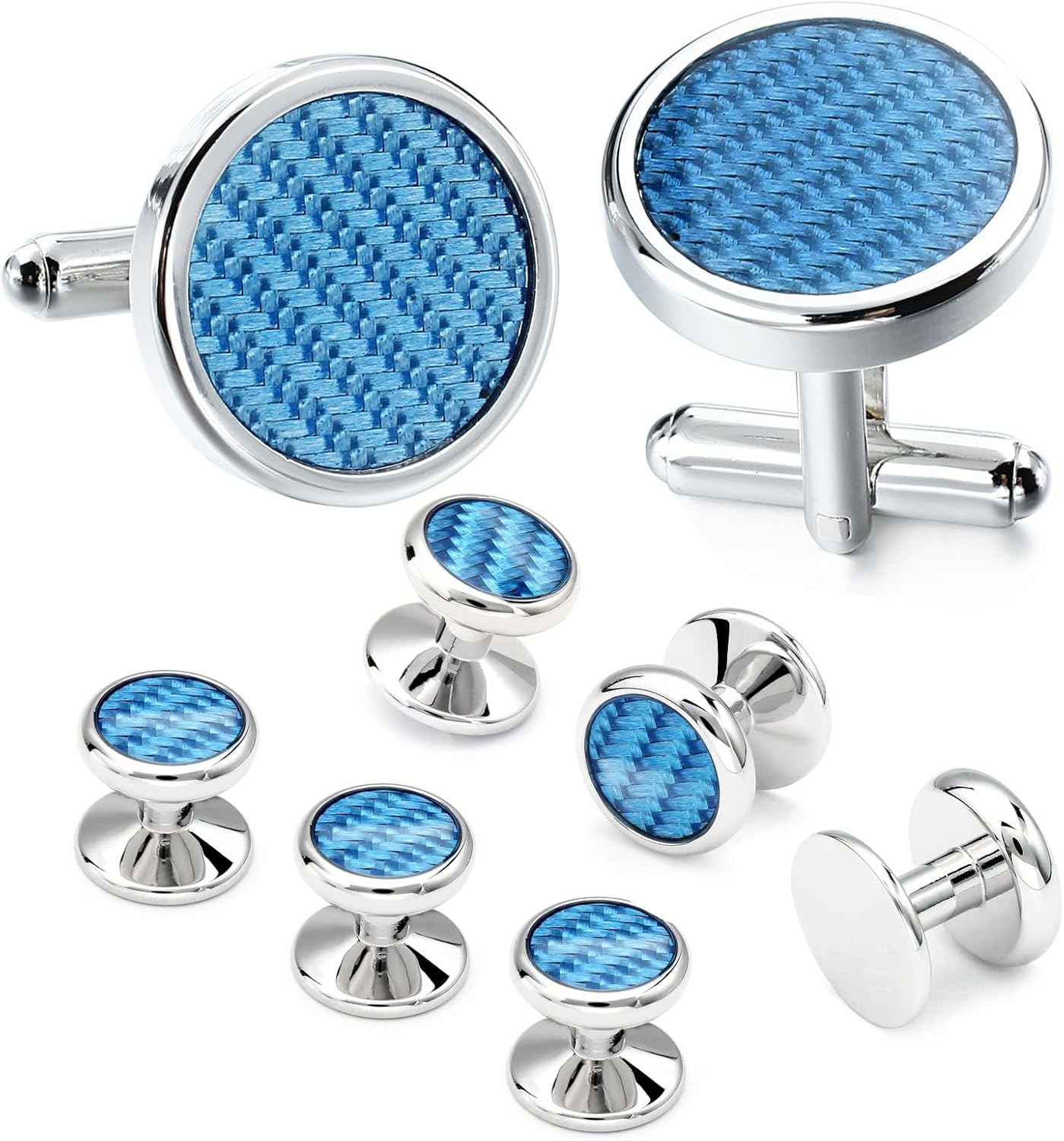 HAWSON Cufflinks and Studs for Men-Fashion Men Vintage Enamel Carbon Fiber Tuxedo Shirt Cufflinks and Studs Set for Regular Wedding Business Accessories