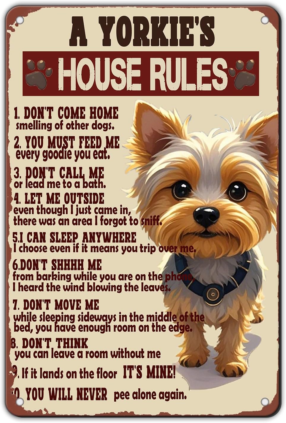 Yorkie House Rules Funny Metal Tin Sign Vintage 'I Am Your Friend' Poster 12x8 Inch Yorkie Dog Iron Tin Sign Home Kitchen Garden Restaurant Man Cave Wall Decor