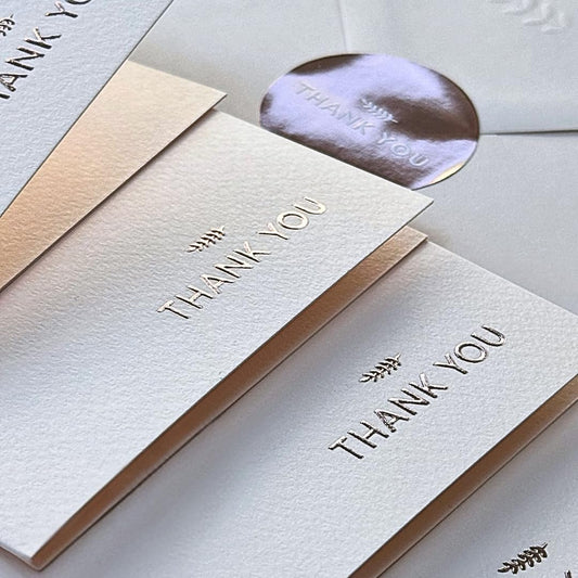 RUN2PRINT Ivory Thank-You Cards with Rose Gold Embossed Printing – 36 Premium Cards with Embossed Leaf Print Envelopes & Matching Stickers – Perfect for Weddings, Business, and All Occasions