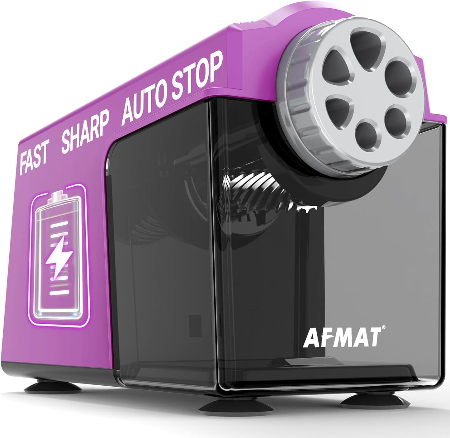AFMAT PSD4 Electric Pencil Sharpener Heavy Duty, 6 Holes, Cordless & Rechargeable, Super Fast, Auto Stop, 10K+ Uses, Classroom Pencil Sharpener for 6-11mm No.2/Large/Colored Pencils, Purple