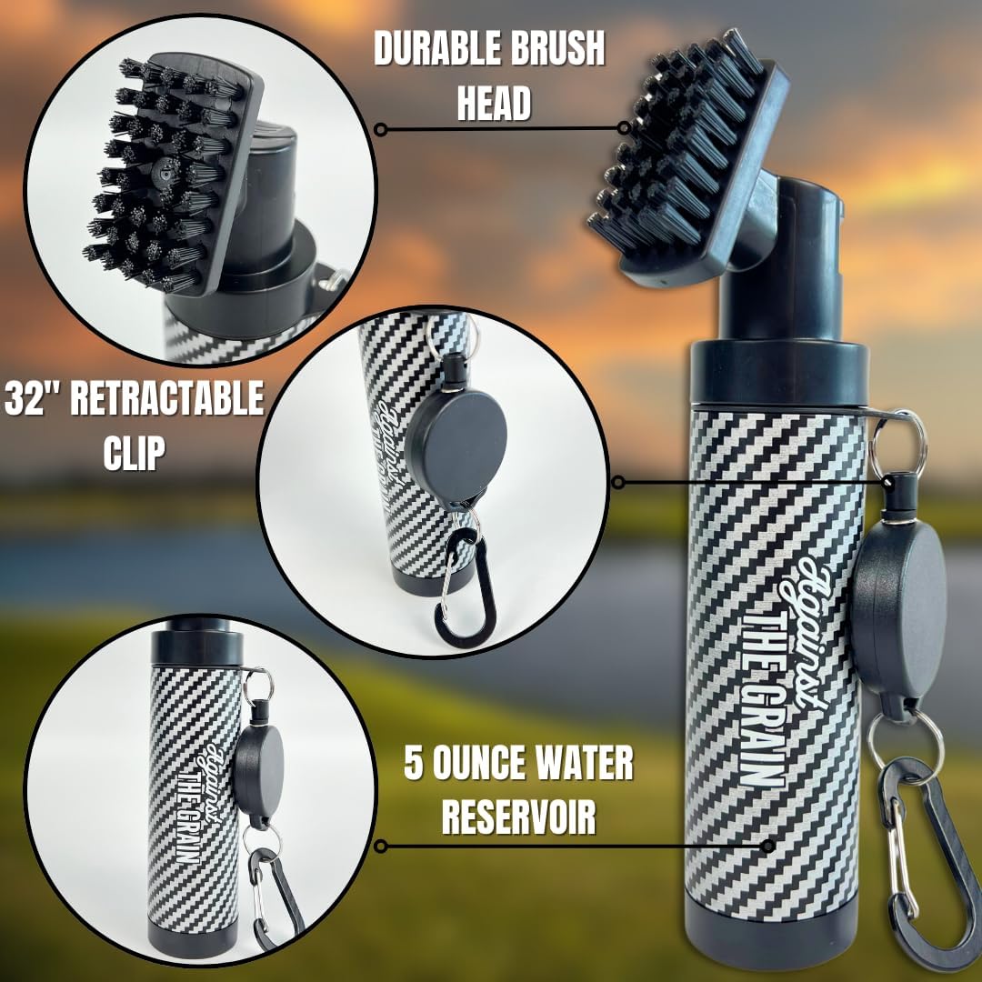 Against The Grain Golf Club Cleaning Kit - Includes Water Golf Club Brush & Microfiber Golf Towel (12"x20") Perfect Golf Bag Accessories for Men & Women Golf Gifts for Men