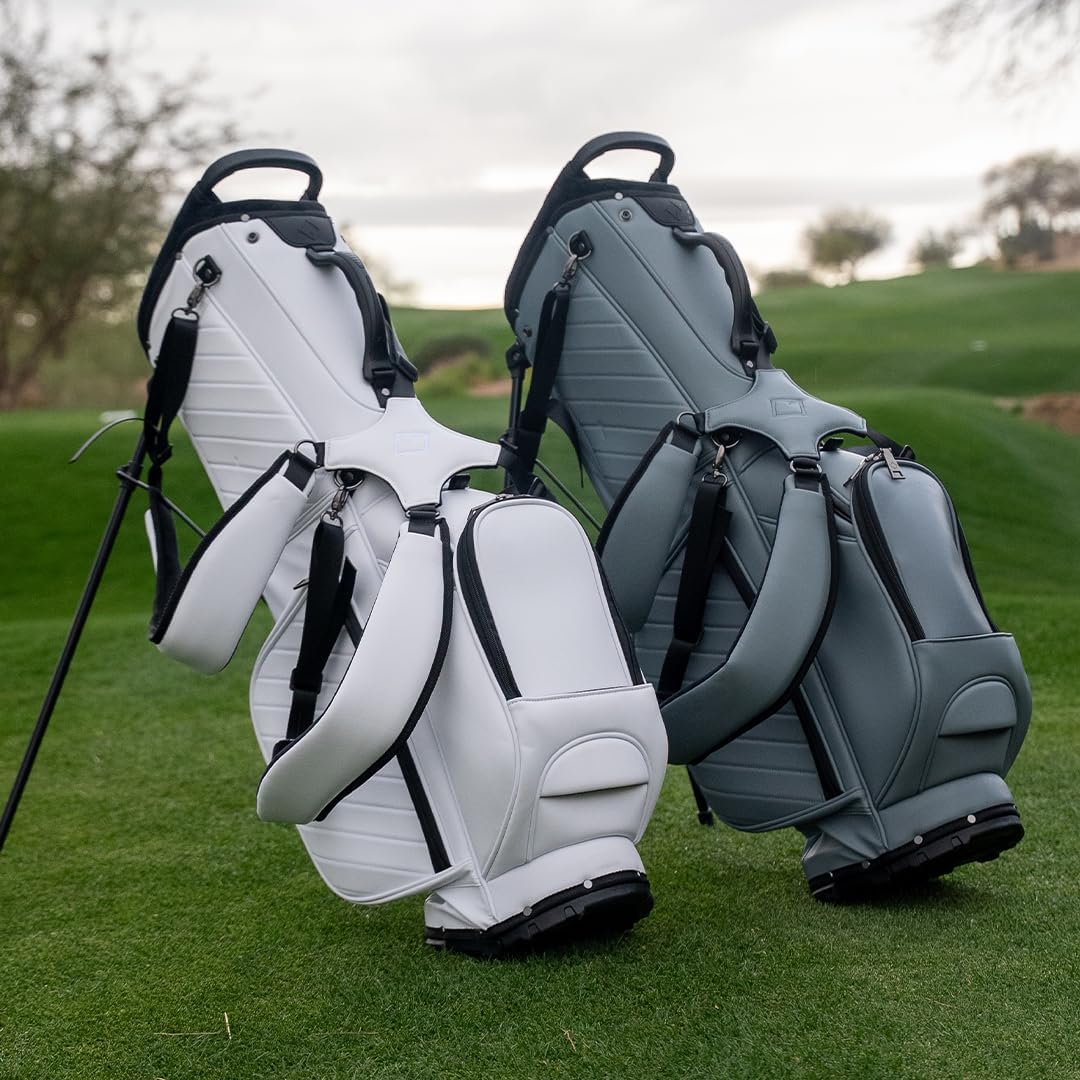 RevCore LT Lightweight Golf Stand Bag by CaddyDaddy – Premium Synthetic Leather Carry Golf Bag for Men & Women with 5-Way Divider, Cooler Pocket, Dual Strap – Golf Bag with Stand