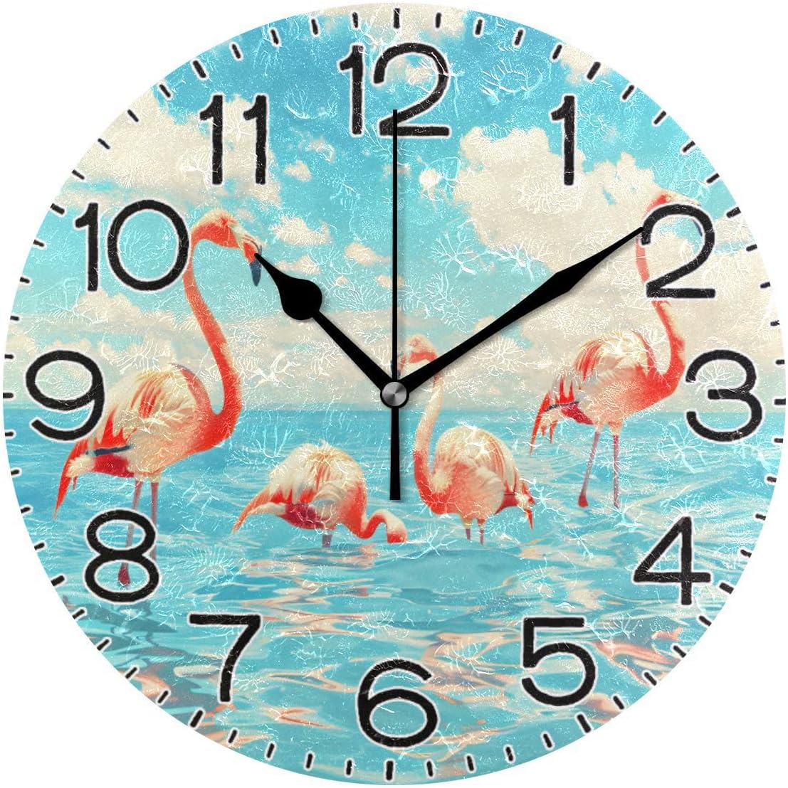 Flamingos Wall Clock Battery Operated Non Ticking Silent Quartz Analog Rustic Farmhouse Round Clock Retro Decor for Home Kitchen Living Room Bathroom4