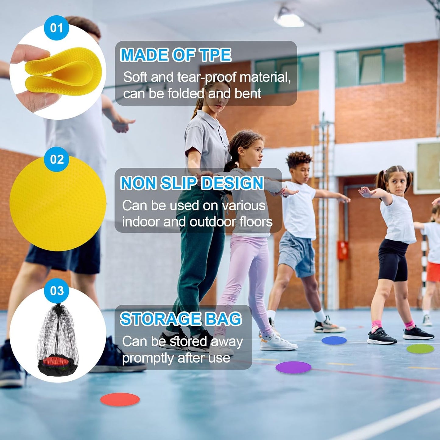 PATIKIL 4 Inch Poly Spot Markers, 12Pcs Non Slip Rubber Floor Dots with Storage Bag Flat Agility Cones for Sports Training Basketball Football