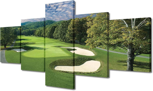 American Golf Course Canvas Print USA Greenbrier Old White Golf Course Wall Art Home Decor Scenery Pictures for Living Room Bedroom Office 5 Panel Poster Painting Framed Ready to Hang - 50"W x 24"H