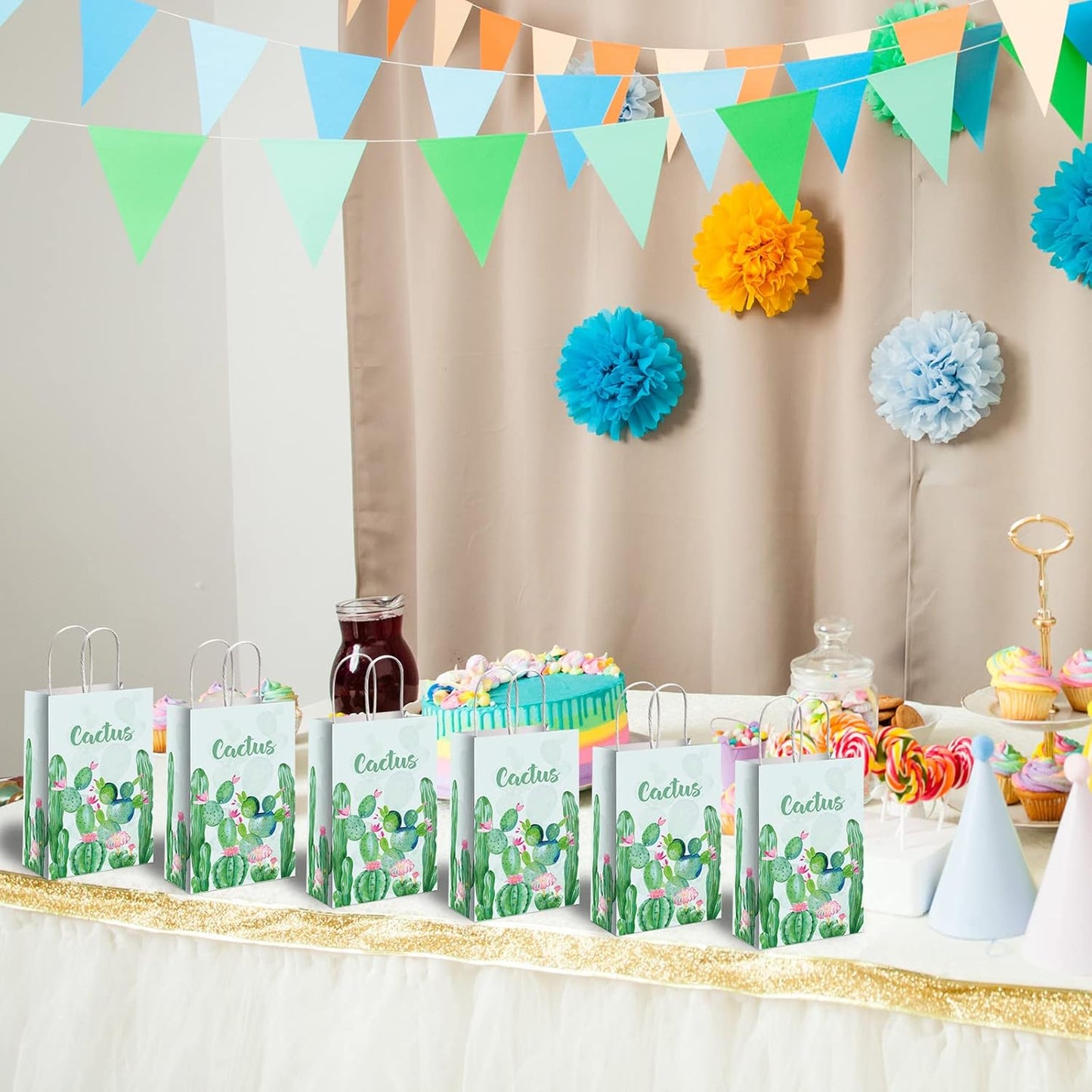 Gisgfim 12 Pcs Cactus Party Favors Candy Bags Cactus Theme Boho Birthday Party Goody Treat Paper Bags Floral Decorations
