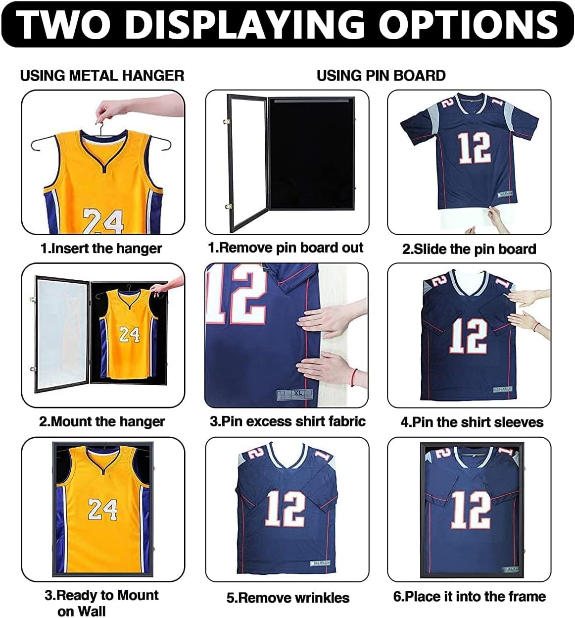 IHEIPYE Jersey Frame Display Case Shadow Box - Lockable with UV Protection Acrylic and Hanger for Baseball, Basketball, Football, Soccer, Hockey 2XL Sport Shirt and Uniform - Black