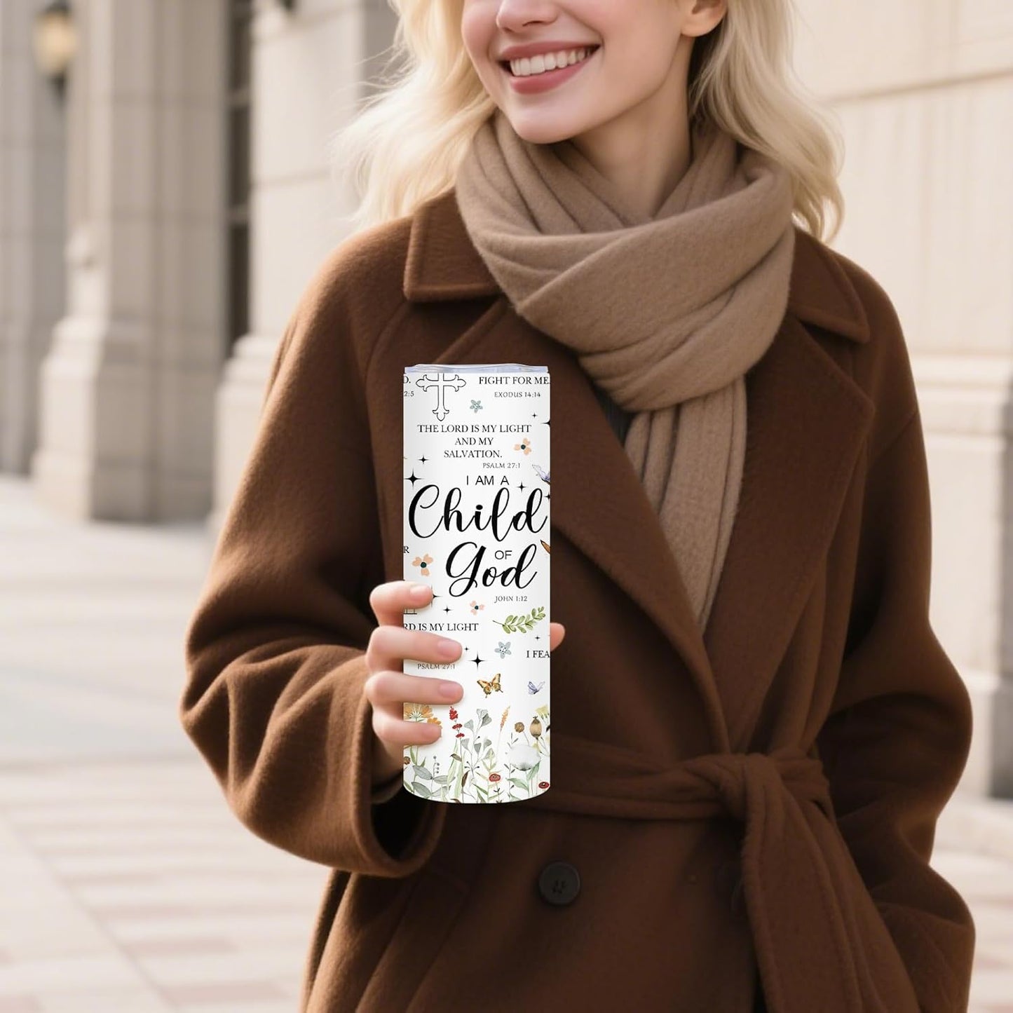 Christian Gifts - 20oz Child of God Insulated Stainless Steel Travel Water Tumbler with Straw Lid, Leakproof, for Girl, Sister, Friends - Inspirational Baptism Confirmation Catholic Birthday Gifts Cup